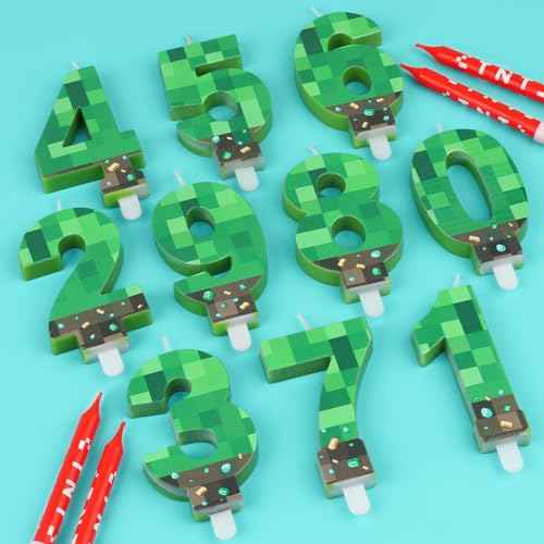 Green Number 13 Candle,Pixel Birthday Cake Candle Decoration Green TNT Print Themed Birthday Candles Numeral Birthday Cake Topper for Boy Girl Pixel Game Party Decoration Supplies