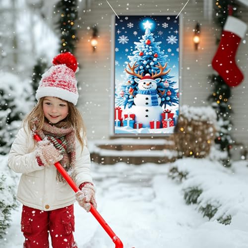 Blue 3-Piece Christmas Door Cover & Porch Banner Set – Merry Christmas Outdoor Indoor Decoration