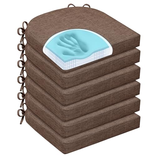Brown Set of 6 16x16x2.5 Inch Non Slip Memory Foam Chair Cushions with Ties