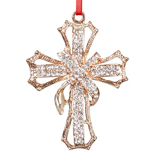 WaaHome Metal Cross Christian Christmas Ornament Gold-Silver Religious Decor