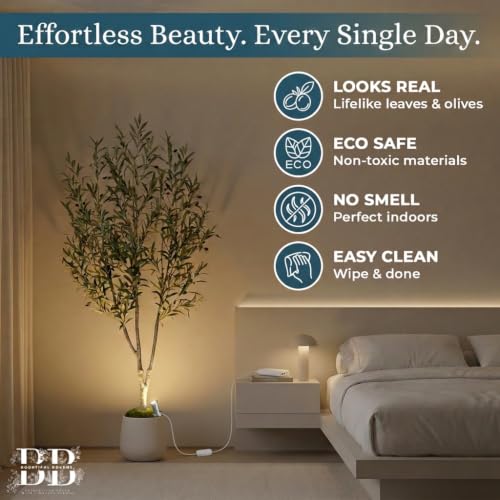 6ft Artificial Olive Tree with LED Light & White Pot - Wired USB Version