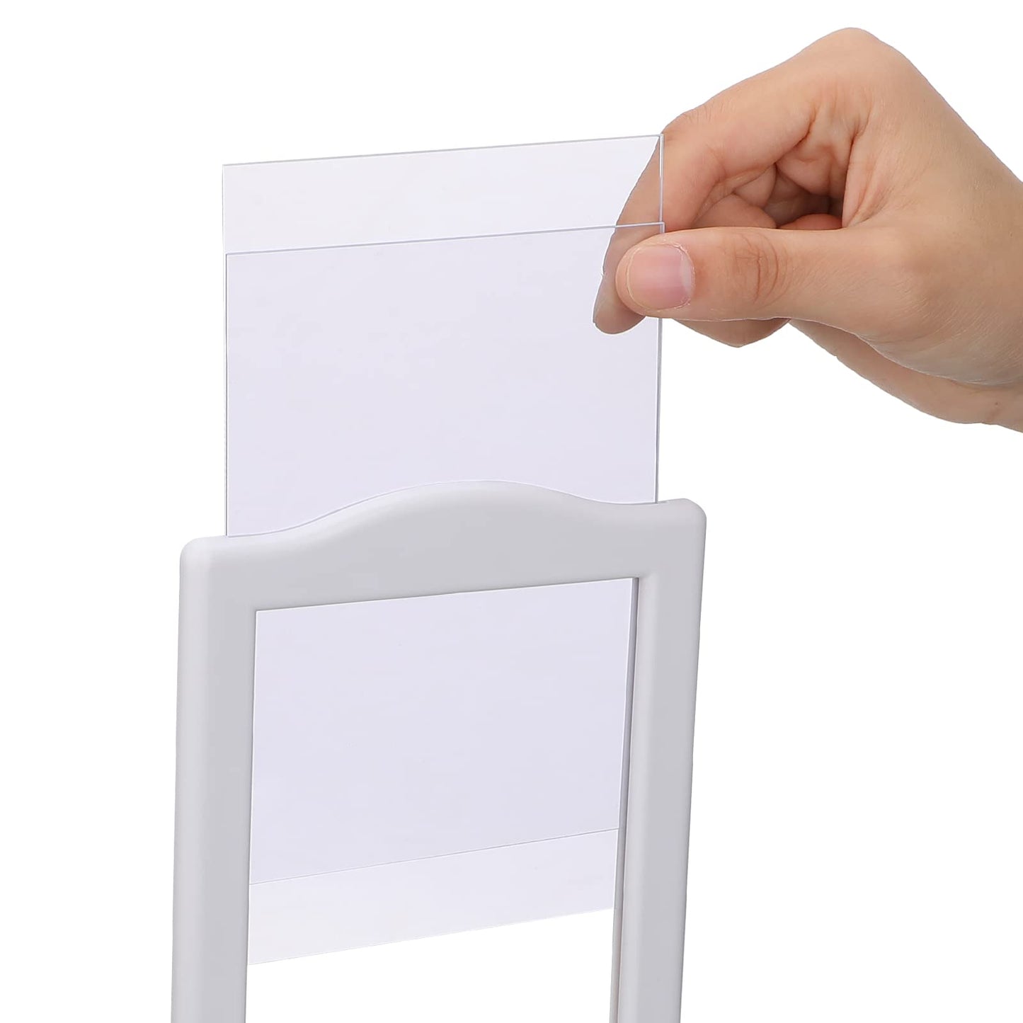 Amyhill 20 Pcs Double Sided Standing Picture Frames 4 x 6 Pedestal Photo Frame Plastic Each Holds 2 Pictures Tabletop Vertical Display for Wedding Table Bridal (White)