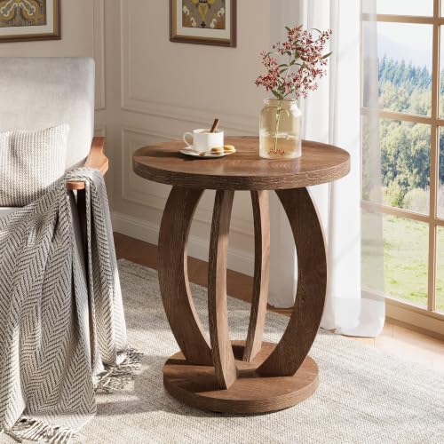 Tribesigns Rustic Round End Table with Storage - Brown, 23.6 Inch