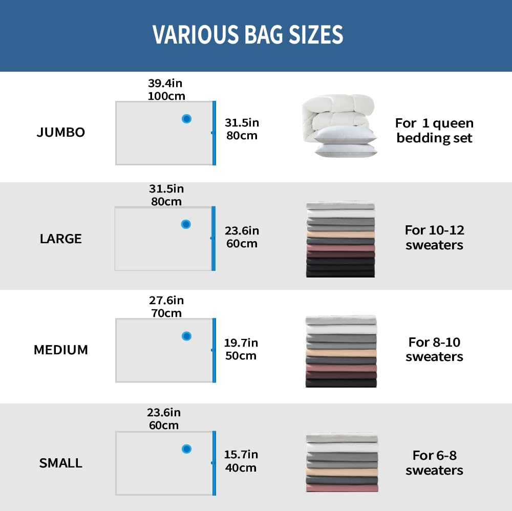 20 Pack Space Saver Vacuum Storage Bags for Clothing Travel, Vacuum Seal Compression Bags for Clothes, Packing, Luggage, Blankets, Comforters and Pillows, Electric Pump Included