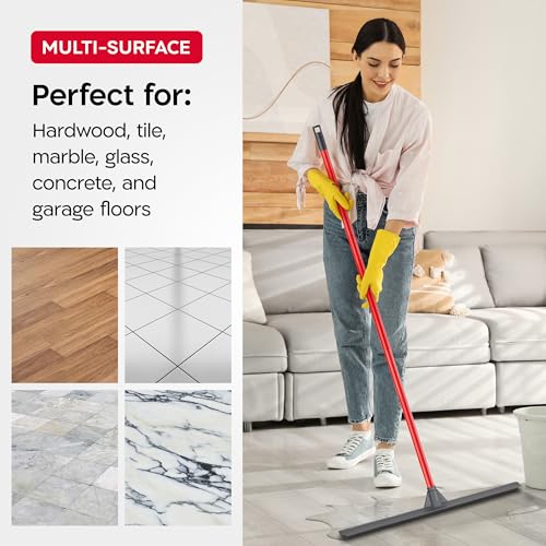 Heavy Duty 24-Inch Floor Squeegee - Push & Pull Silicone Floor Cleaner with Adjustable Handle - Ideal for Concrete and Tile Floors - Pack of 1