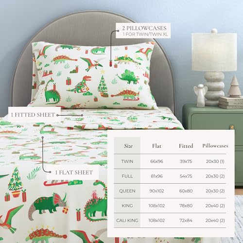 100% Cotton Christmas Flannel Sheet Set Twin, Dinosaur