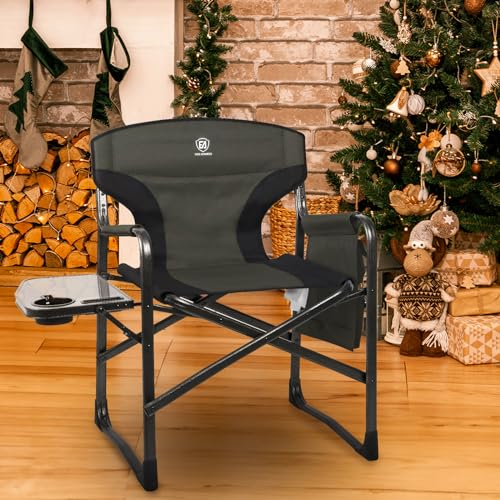 Ever Advanced Lightweight Aluminum Camping Chair with Side Table - Dark Green, 350 lb Capacity