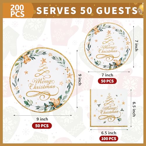 Homlouue Gold Christmas Tree Paper Plates & Napkins - Serve 50 Guests
