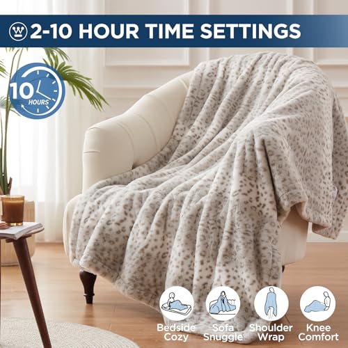 Westinghouse Heated Throw Blanket 50x60 Inches Grey Leopard ETL Certified - Cozy Electric Blanket