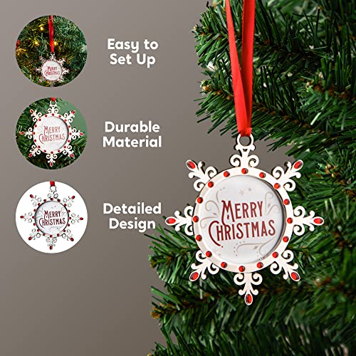 Joiedomi Christmas Photo Ornament, Snowflake Tree Decoration Photo Frame Family Ornaments with Red Gems for Christmas Decorations, House warmings