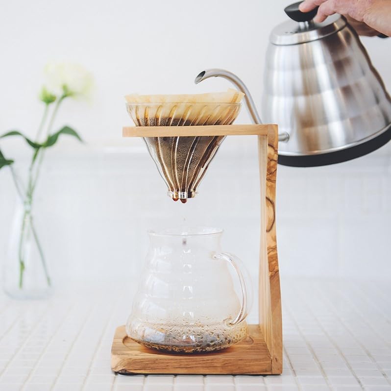Hario V60 Olive Wood Pour Over Stand Set - 5 Piece Coffee Brewing Kit