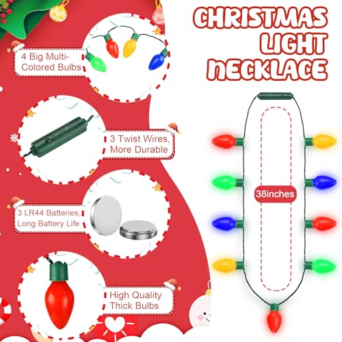 LED Light Up Necklace 9-LED Bulbs for Ugly Christmas Sweater Party Favors (3 Pack)