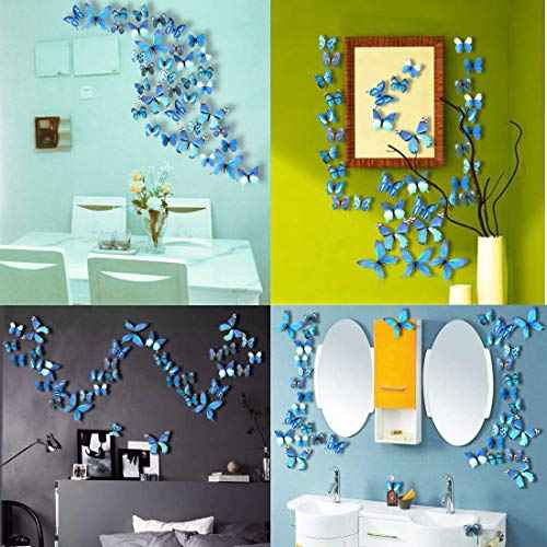 Ewong Butterfly Wall Decals, 36PCS 3D Butterflies Home Decor for Room, Wall Sticker for Girls Room Kids Bedroom Bathroom Baby Nursery Decoration (Blue)