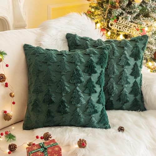 AQOTHES Set of 2 Christmas Tree Green Throw Pillow Covers 24x24 - Holiday Home Decor