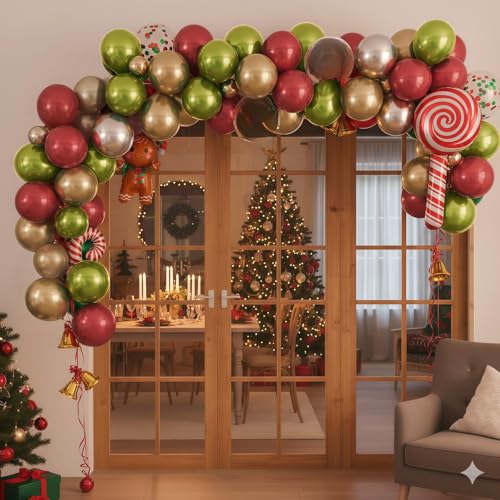 Froova Christmas Balloon Set Red Green Gold 12" Latex & Foil Balloons for Holiday Party