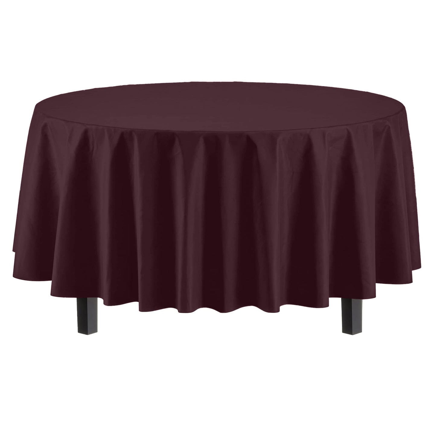 Exquisite Party Solids 6-Pack Premium Plastic Tablecloth 84in. Round Plastic Table Cover - Brown