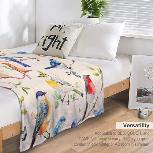 Birds Blanket Spring Gifts for Girls & Boys - Soft, Warm Fleece & Flannel Plush Blankets for Bed, Sofa, Couch - 40"x50"