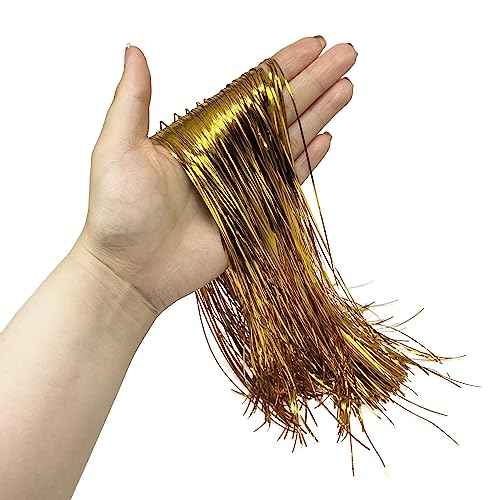 MMvolesy Gold 2000 Icicles Tinsel Fringe Strands, Metallic Foil Decor for Home, Party, Wedding, Christmas, Winter, Birthday Celebrations (100mm x 250mm)