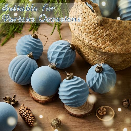 Bornerwhite 24 Pcs Dusty Blue Velvet Christmas Balls 3.15 Inch Flocked Holiday Ornaments
