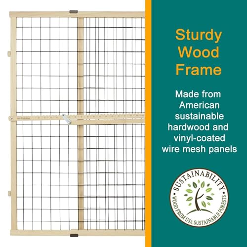 Expandable Wire Mesh Dog Gate - 29.5-48 Inch Wide, 37 Inch Tall, Pressure Mount, Hardwood Frame