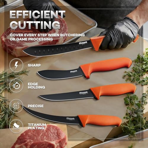 8.5-Inch Meat Processing Knife Set with Roll Bag - Butcher Kitchen Kit for Outdoor & Gift