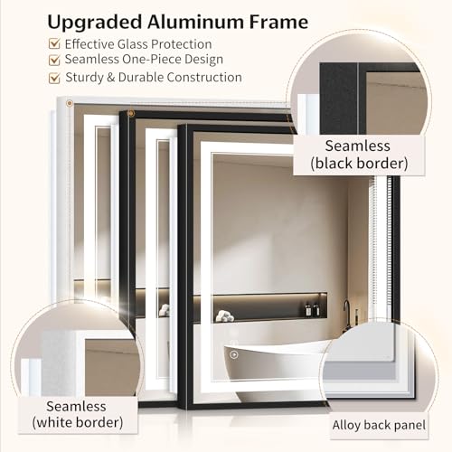 Black 24x32 Inch LED Bathroom Mirror with Lights, Anti-Fog, Dimmable & Touch Control