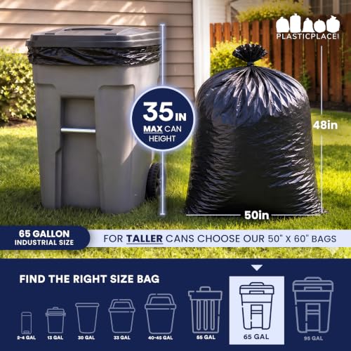 Heavy Duty 65 Gallon Trash Bags - 3 Mil Black Garbage Can Liners, 50 Count