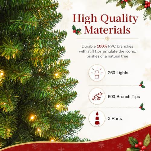6ft Pre-Lit Slim Artificial Christmas Tree with Warm White LED Lights - Green, Foldable Stand