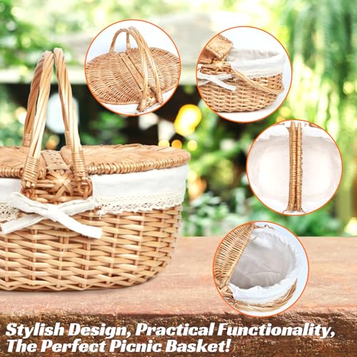 Hap Tim Wicker Picnic Basket for 2 - White Cloth, Classic Design, 16 Inch