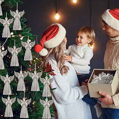 Gerrii 40 Pieces Christmas Wood Angel Ornaments Christmas Tree Decorations Farmhouse White Rustic Hanging Ornaments for Crafts Gift Office Fireplace Wreath Holiday Party Decor