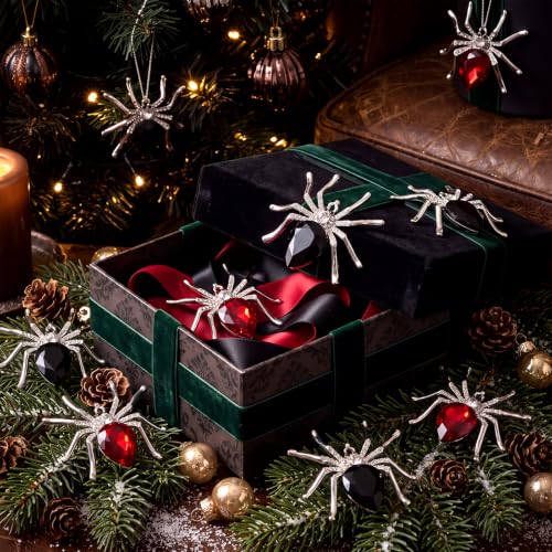 FillTouch 12Pcs Crystal Gothic Spider Christmas Ornaments 1.97in