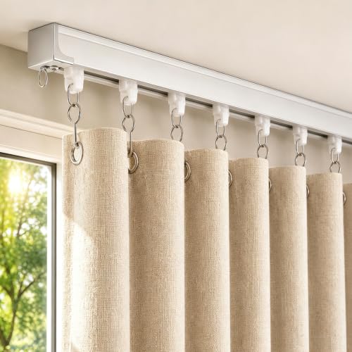 White Ceiling Curtain Track, 9-13 Ft Adjustable Heavy Duty Support 60 LB