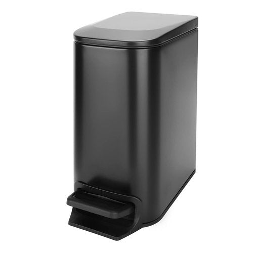 Cesun Small Bathroom Trash Can - Soft Close Lid & Step Pedal | 6L Stainless Steel, Anti-Fingerprint (Matt Black)