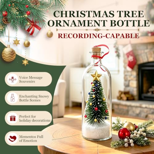 Recordable Christmas Tree Ornament with Message Bottle – White, Voice Recording Decor