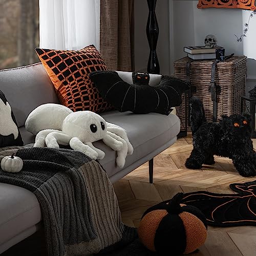 White Spider Halloween Throw Pillow - Cute Faux Fur Tarantula Cushion 22x16 inches