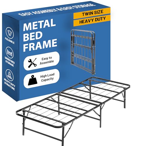 Nutan 14-Inch Foldable Metal Platform Bed Frame Twin Black No Box Spring Needed