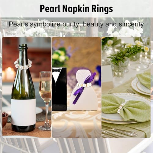 Abeillo 100PCS Gold Pearl Napkin Rings Imitation Beaded Wedding Dinner Party Decor