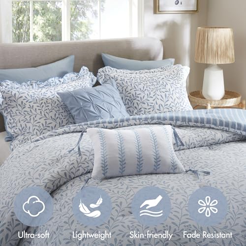 Reversible King Comforter Set with Shams & Decorative Pillows - Blue Floral