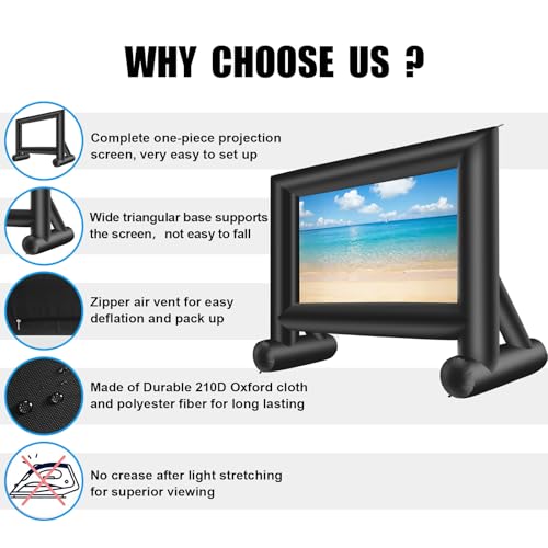 15ft Inflatable Projector Screen with Air Blower & Storage Bag | Outdoor Movie Setup