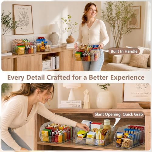 Set of 3 Adjustable Clear Storage Bins with Dividers - Pantry Organizers