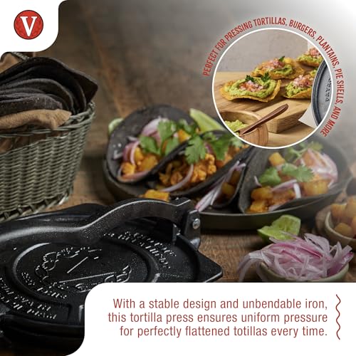 8-Inch Cast Iron Tortilla Press with Seasoned Flaxseed Oil - Heavy Duty Durable Dough Maker