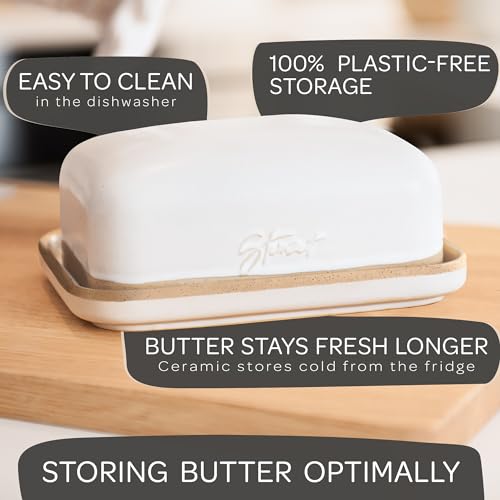Large White Ceramic Butter Dish with Lid - 4.9 x 6.9 in, Dishwasher Safe
