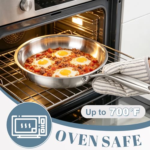 8/10/12 Inch Tri-Ply Stainless Steel Frying Pan Set Non-Stick Cookware