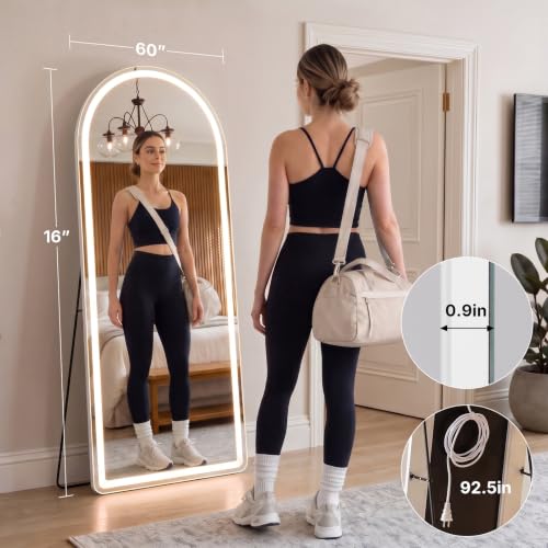 Elegant LED White Arched Full-Length Mirror with Lights - 60 Inch