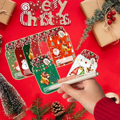 48 Pack Christmas Mason Jar Cards 8 Design DIY Candy Cards with 50 Clear Treat Bags for Stocking Stuffers, Kids Christmas Party Favors Supplies, Holidays Classroom Prizes, Exchange Gift