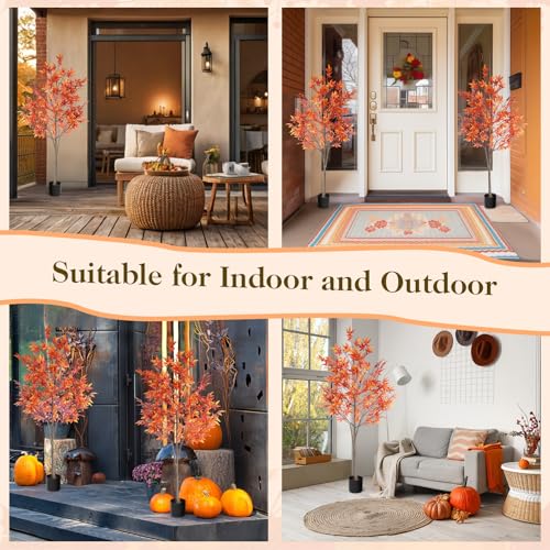 Daifunli 2 Pack 5ft Artificial Maple Trees for Fall Decor with Autumn Leaves