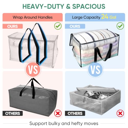 8-Pack Oversized Moving Bags with Reinforced Handles - Heavy-Duty Storage Tote for Clothes & Moving Supplies - Clear