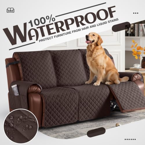 KinCam Waterproof Recliner Sofa Cover 3 Seater Chocolate - Washable, Non-Slip Fit