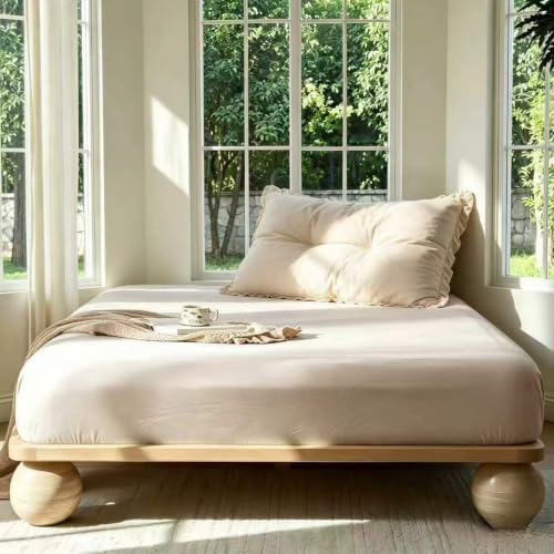 LBRO2M 100% French Organic Linen Fitted Sheet King Up to 16" Deep Pocket - Natural Breathable Bedding