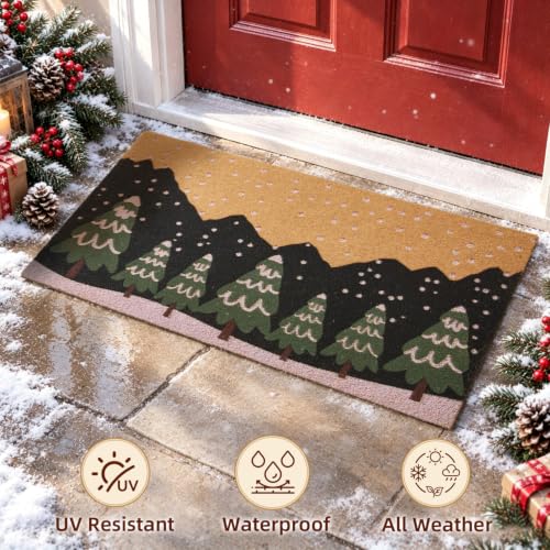 TYUU Christmas Door Mat 2' x 3' Green Trees Welcome Mat Front Door